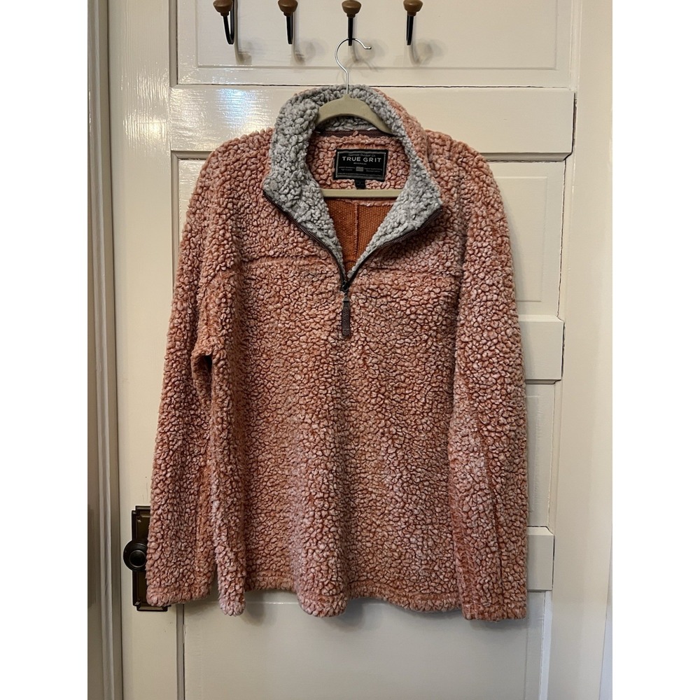 True Grit Mens Pullover Fleece 1/4 Zip Sherpa Sweatshirt Orange Large
